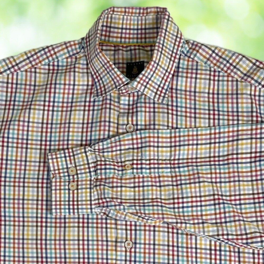 ROBERT TALBOTT Hidden Button Down Shirt Multicolor Gingham Cotton Preppy Size L